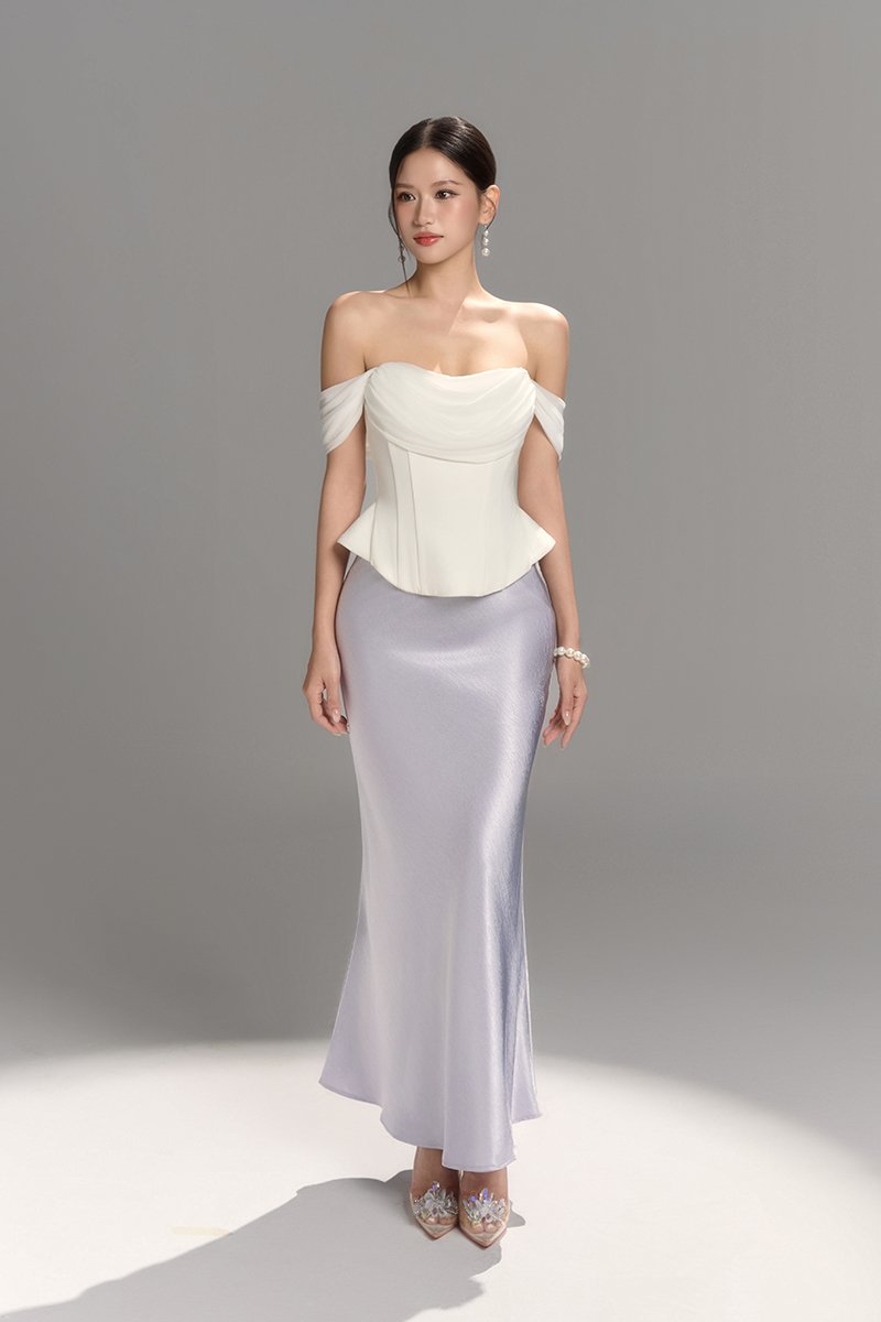 Alethea Slip Mermaid Maxi Skirt in Icy Lavender Fog