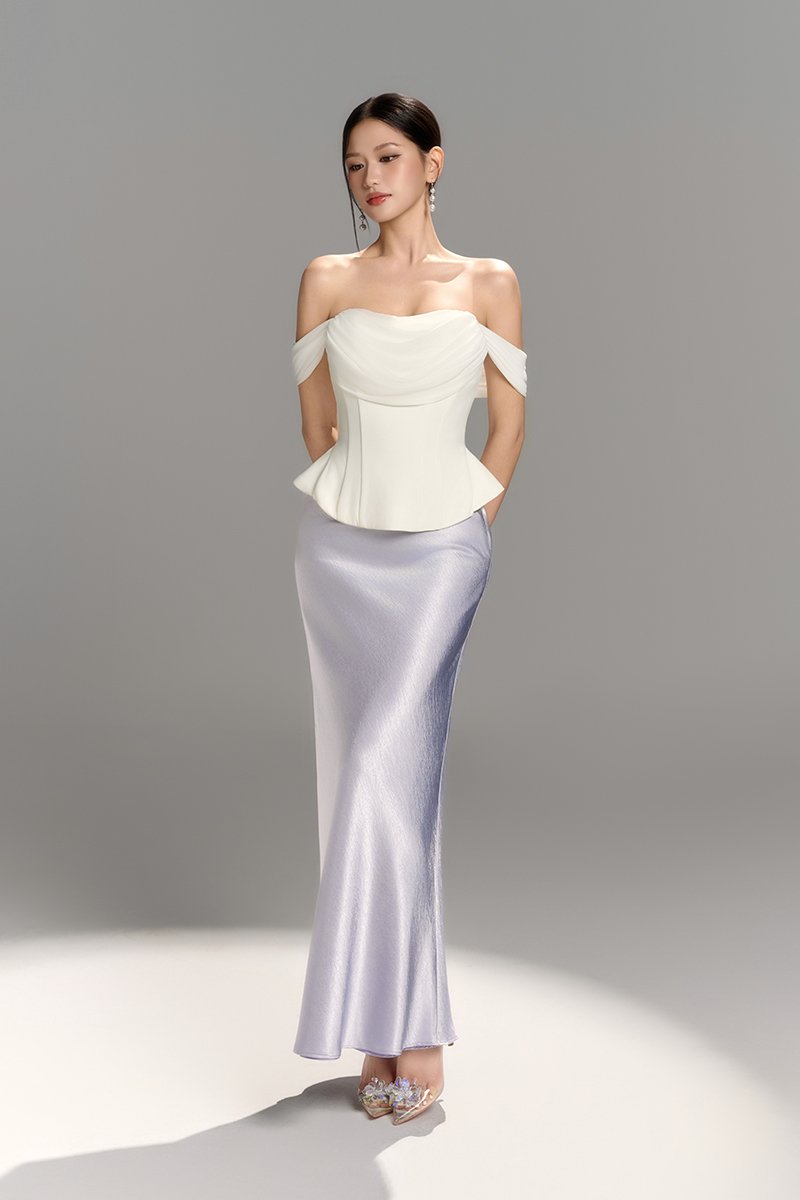 Alethea Slip Mermaid Maxi Skirt in Icy Lavender Fog