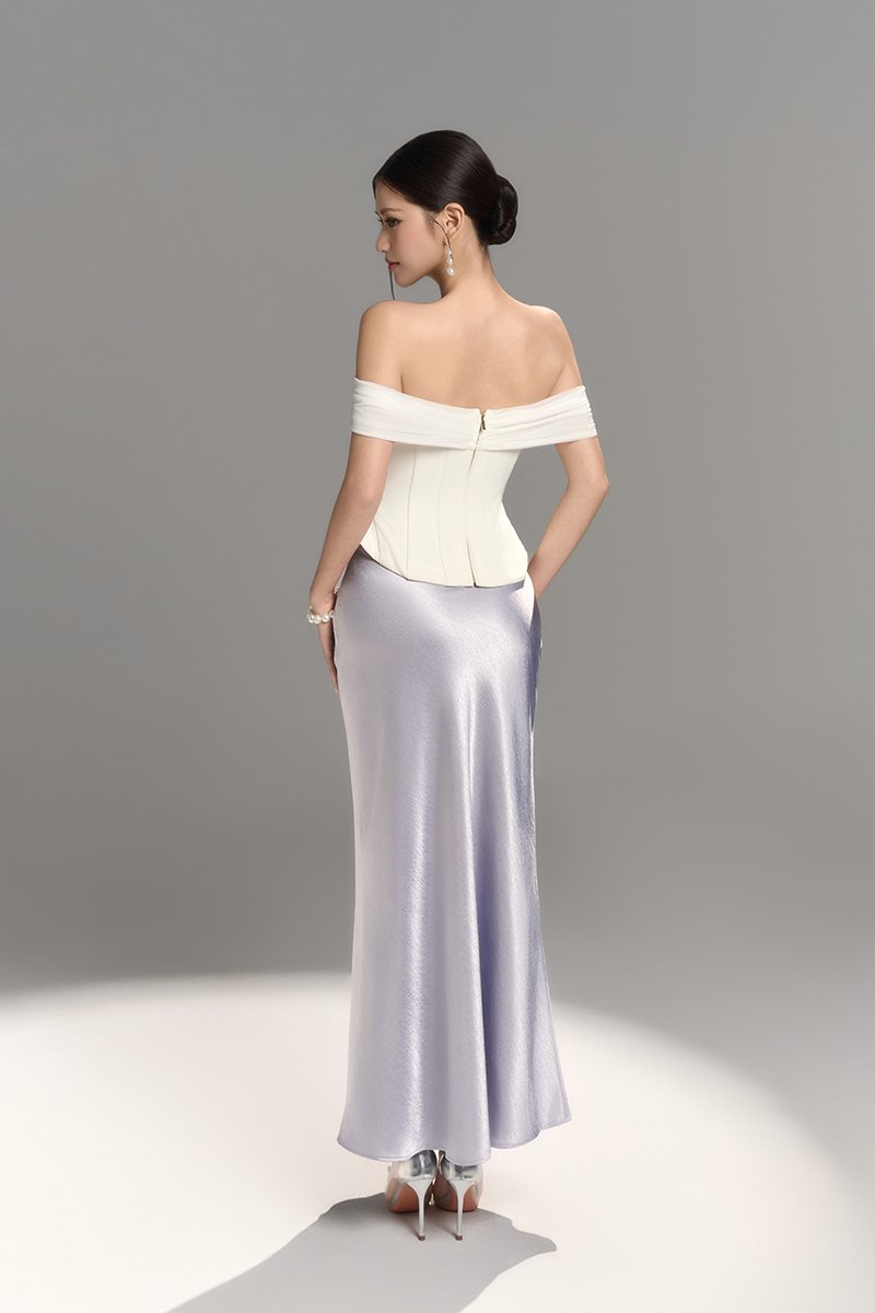 Alethea Slip Mermaid Maxi Skirt in Icy Lavender Fog