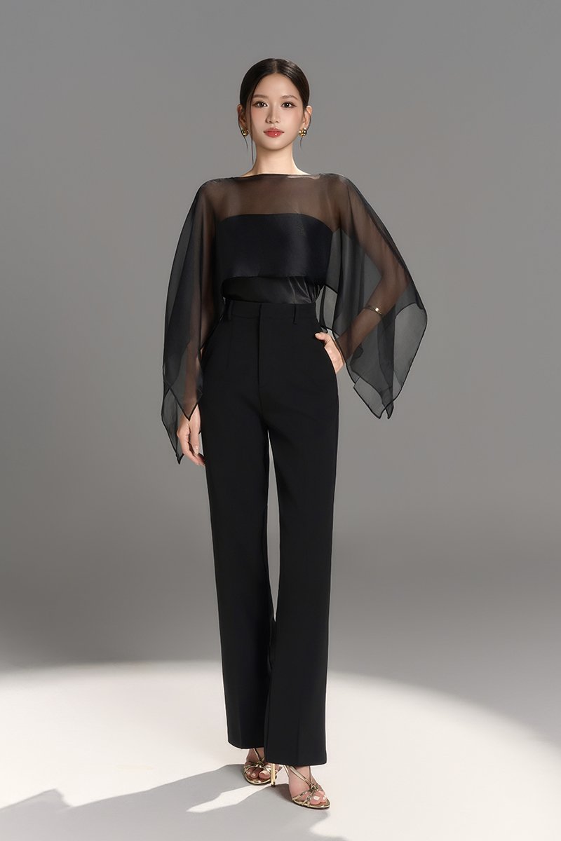 Alethea Tube Top with Organdy Cape in Classic Black