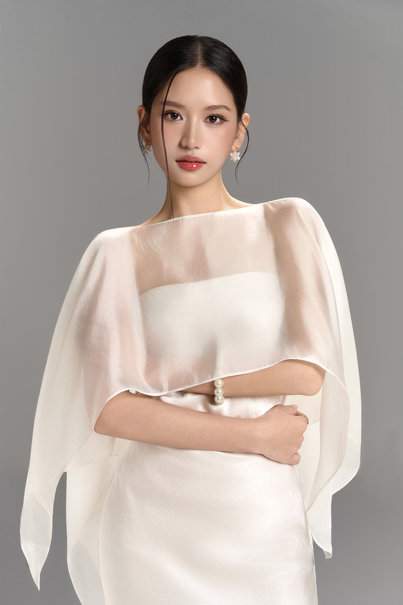 Alethea Tube Top with Organdy Cape in Pearl