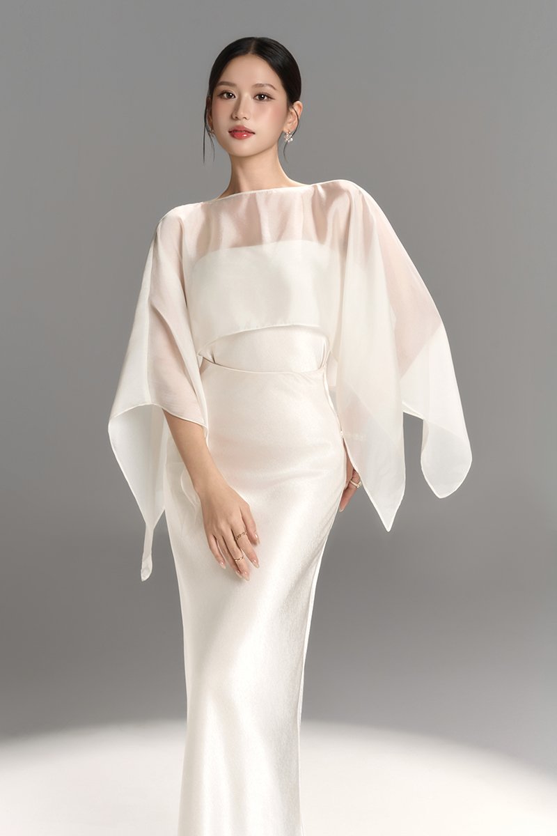 Alethea Tube Top with Organdy Cape in Pearl