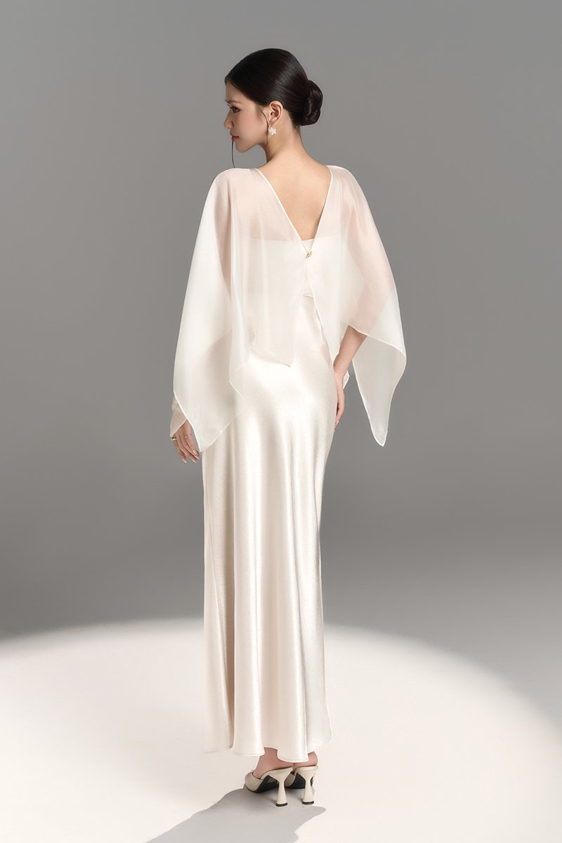 Alethea Tube Top with Organdy Cape in Pearl