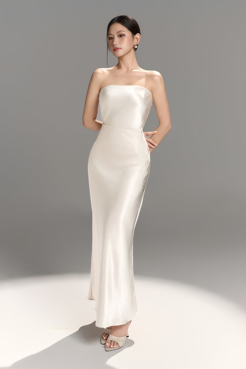 Alethea Tube Top with Organdy Cape in Pearl