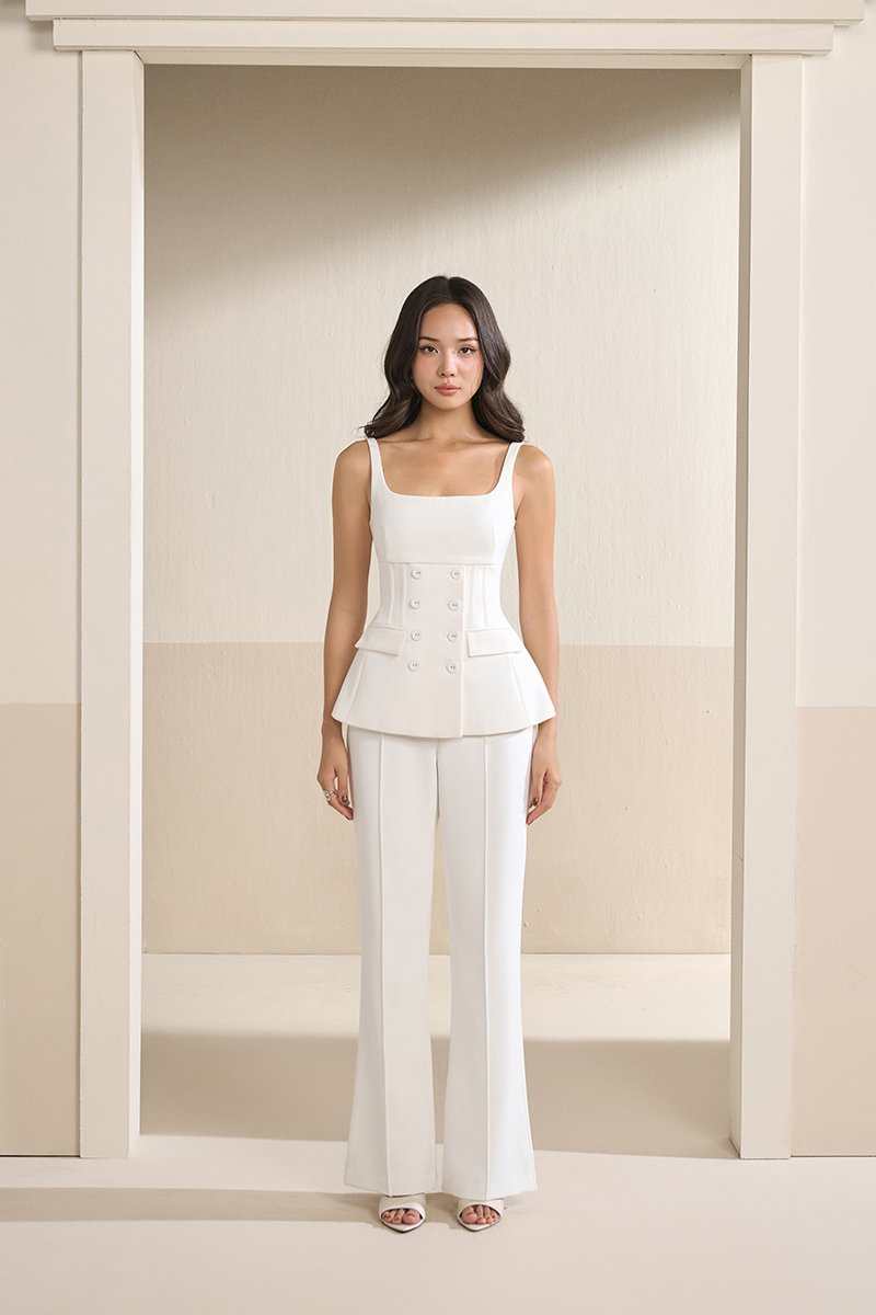 Calina Padded Scoop Neck Tailored Top in Iconic White
