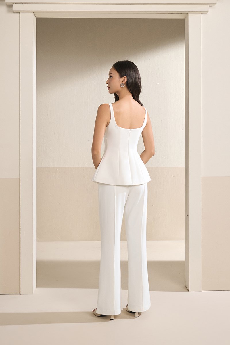 Calina Padded Scoop Neck Tailored Top in Iconic White