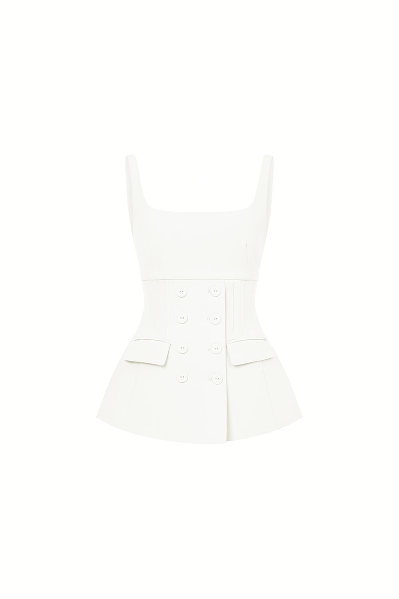 Calina Padded Scoop Neck Tailored Top in Iconic White