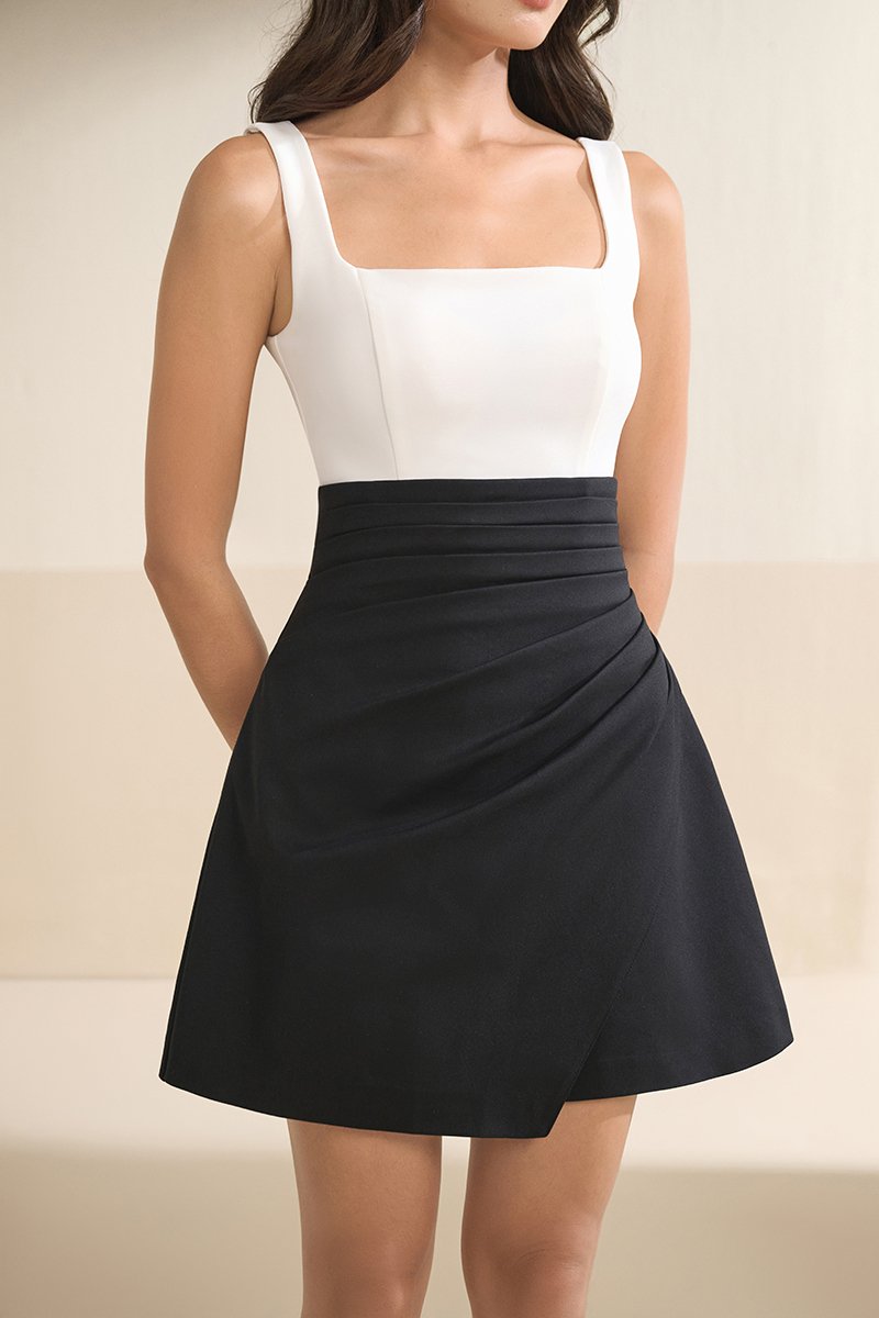 Cerise Pleated High Waist Skort in Classic Black