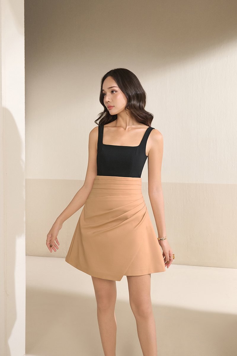 Cerise Pleated High Waist Skort in Fawn