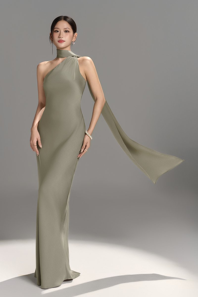 Echo Toga Shawl Maxi Dress in Metallic Sage