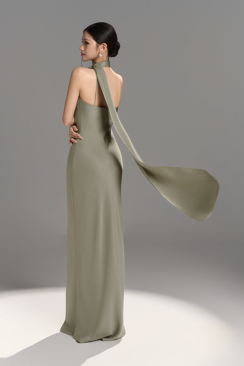 Echo Toga Shawl Maxi Dress in Metallic Sage