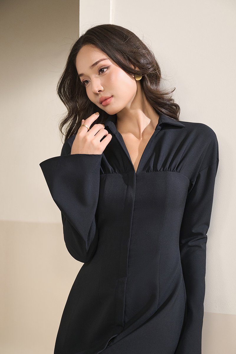 Eirisse Mini Shirtdress in Classic Black