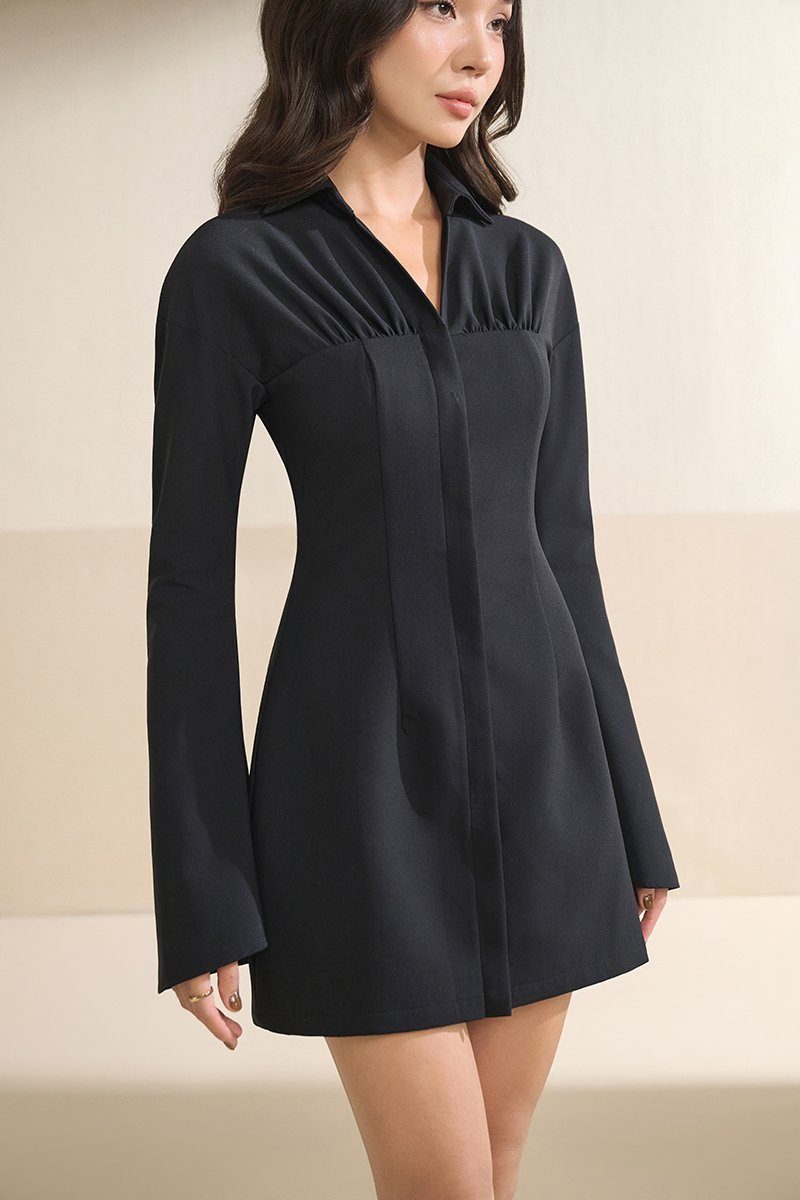 Eirisse Mini Shirtdress in Classic Black