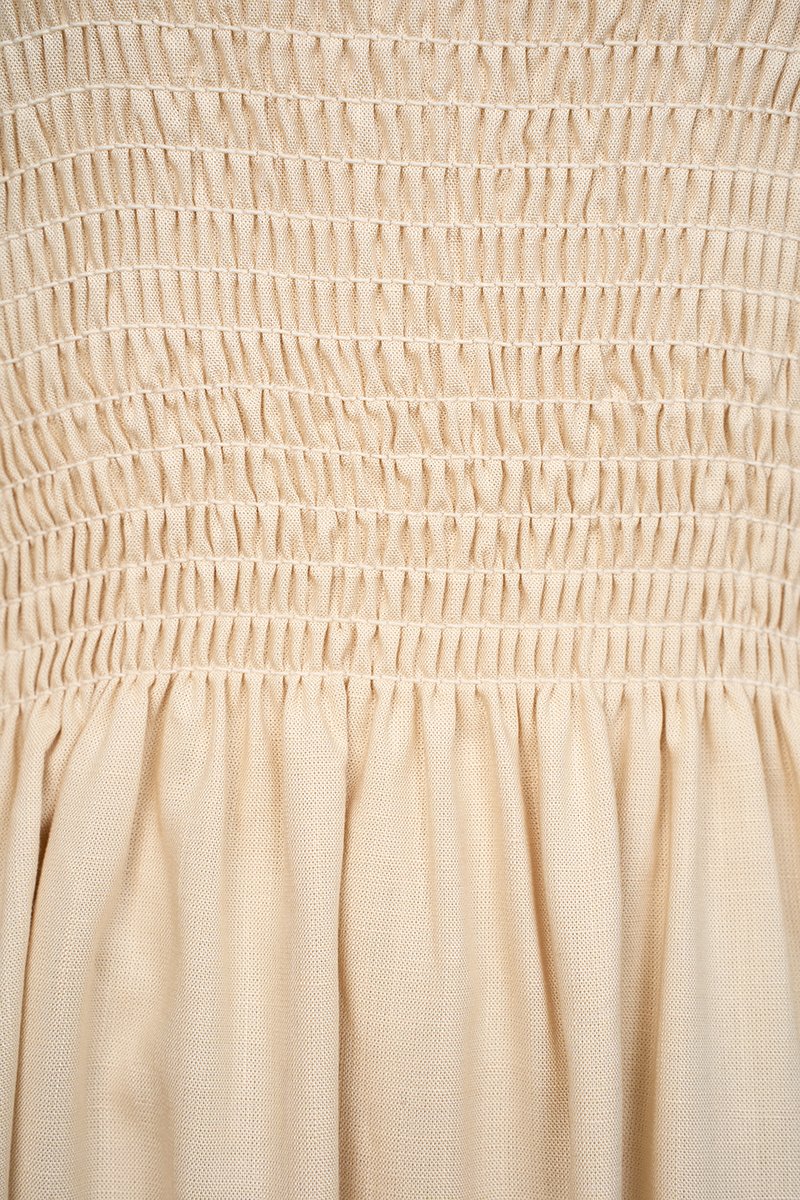 Emme Smocked Long Puff Sleeve Maxi Dress in French Cream