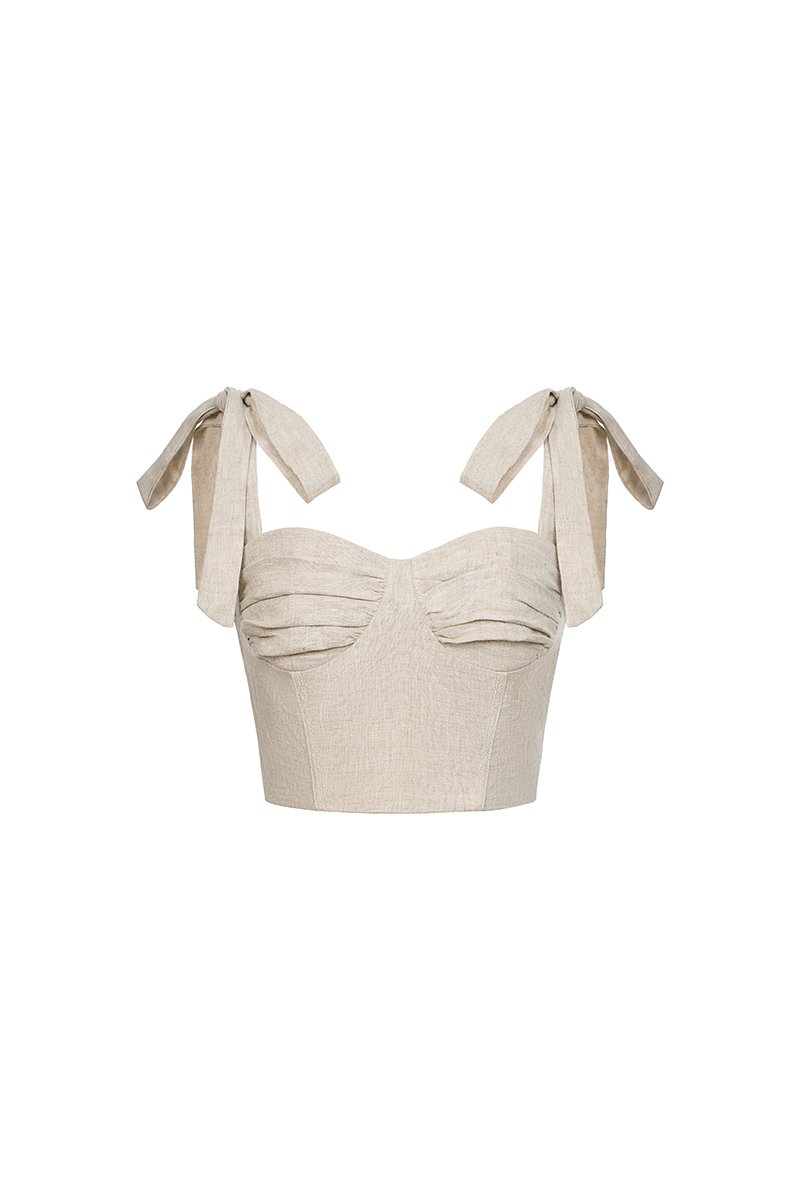 Evita Bustier Top with Ribbon Straps in Linen Drift