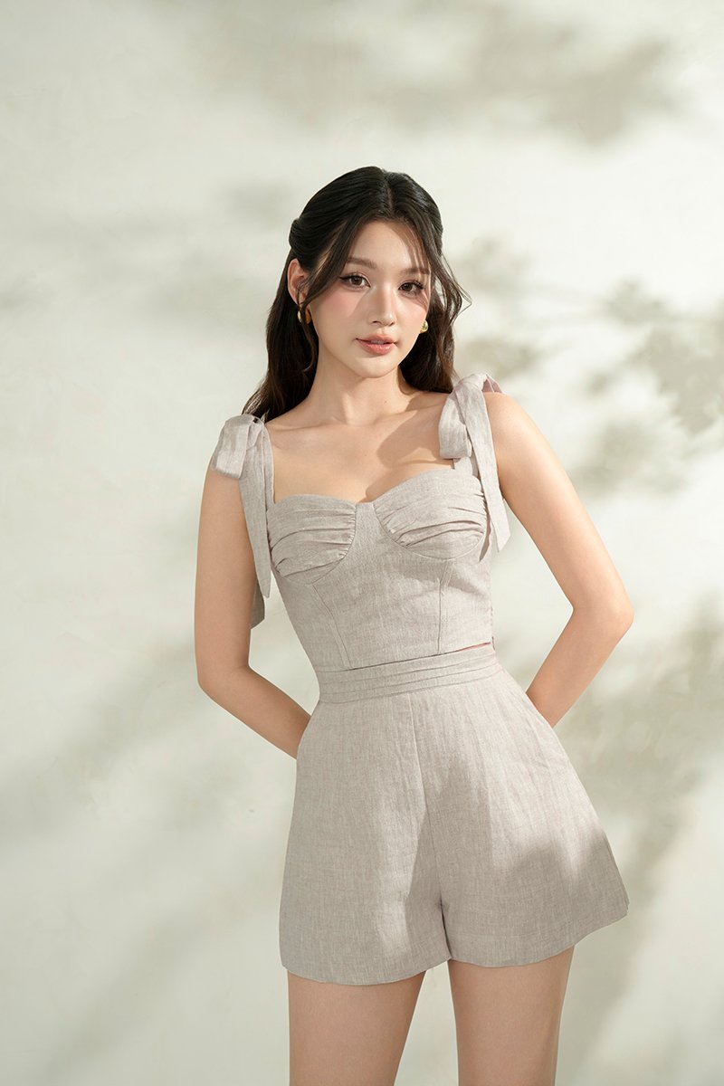 Evita Bustier Top with Ribbon Straps in Linen Drift