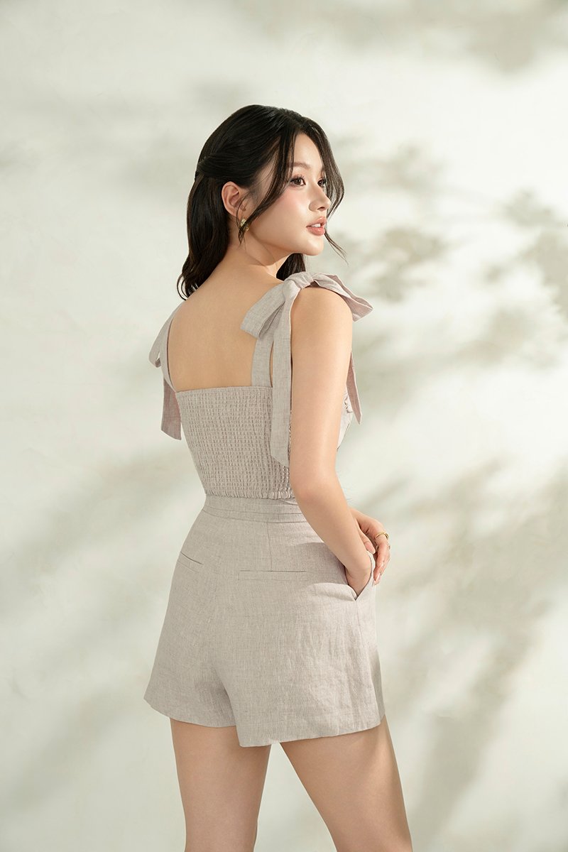Evita Bustier Top with Ribbon Straps in Linen Drift
