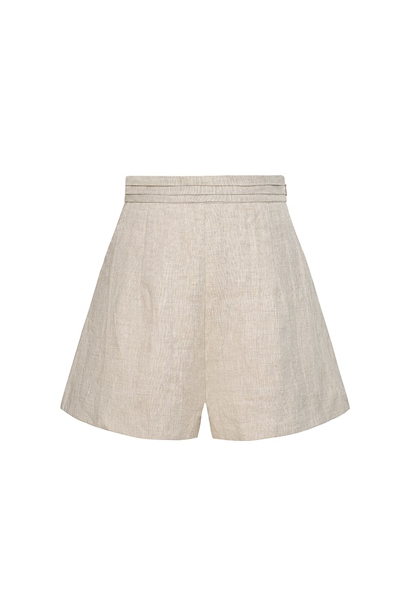 Evita Pleated Waistband Shorts in Linen Drift