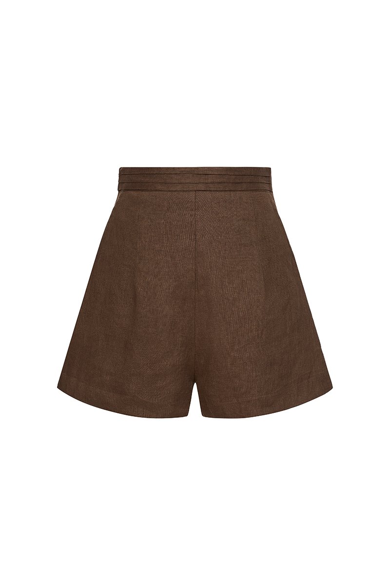 Evita Pleated Waistband Shorts in Roasted Cocoa