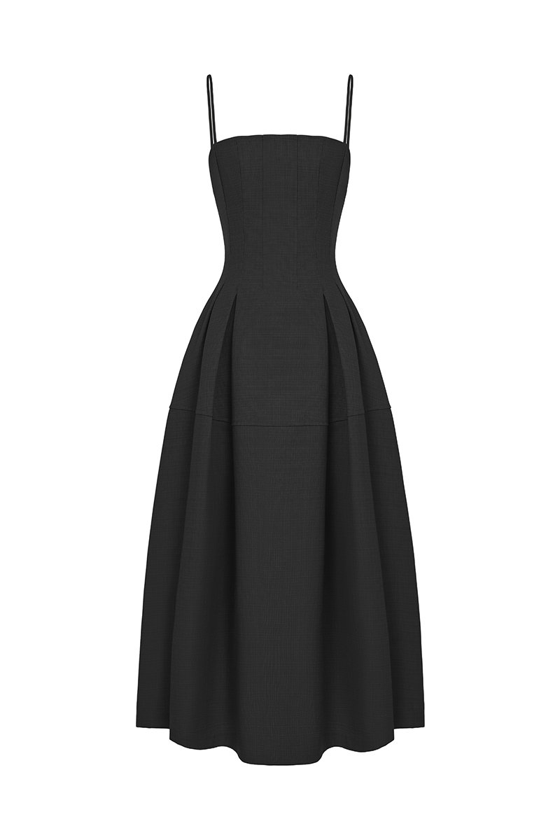 Illyra Padded Panel Midi Dress in Classic Black