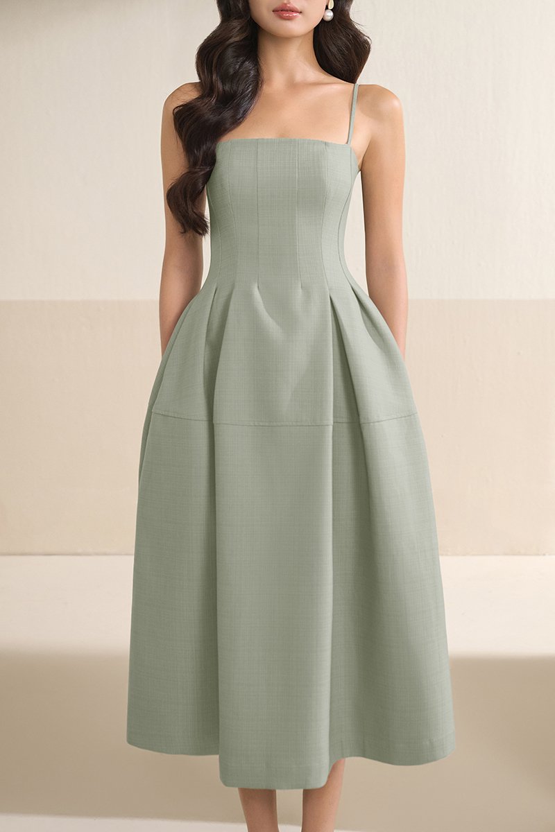 Illyra Padded Panel Midi Dress in Thyme