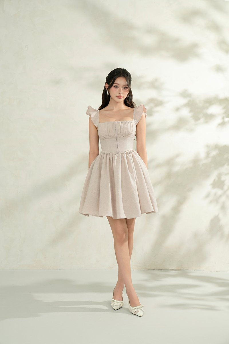 Juniper Ruffle Strap Padded Corset Mini Dress in French Linen
