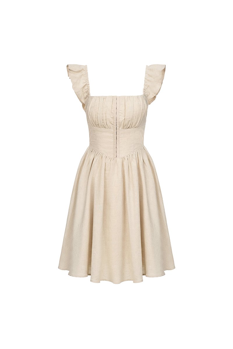 Juniper Ruffle Strap Padded Corset Mini Dress in French Linen
