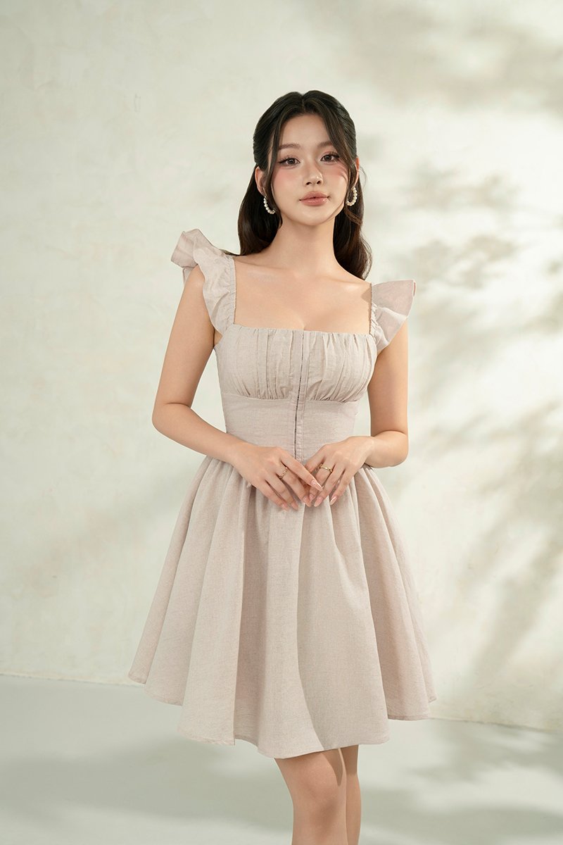 Juniper Ruffle Strap Padded Corset Mini Dress in French Linen