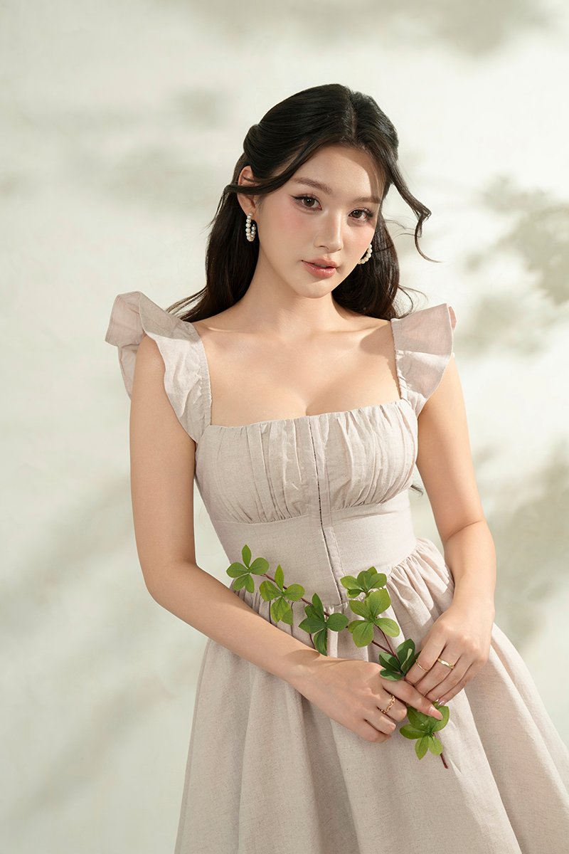 Juniper Ruffle Strap Padded Corset Mini Dress in French Linen