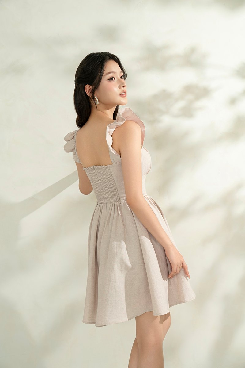 Juniper Ruffle Strap Padded Corset Mini Dress in French Linen