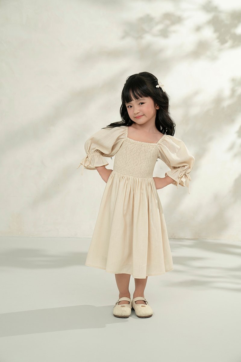 Little Emme Smocked Dress in French Cream