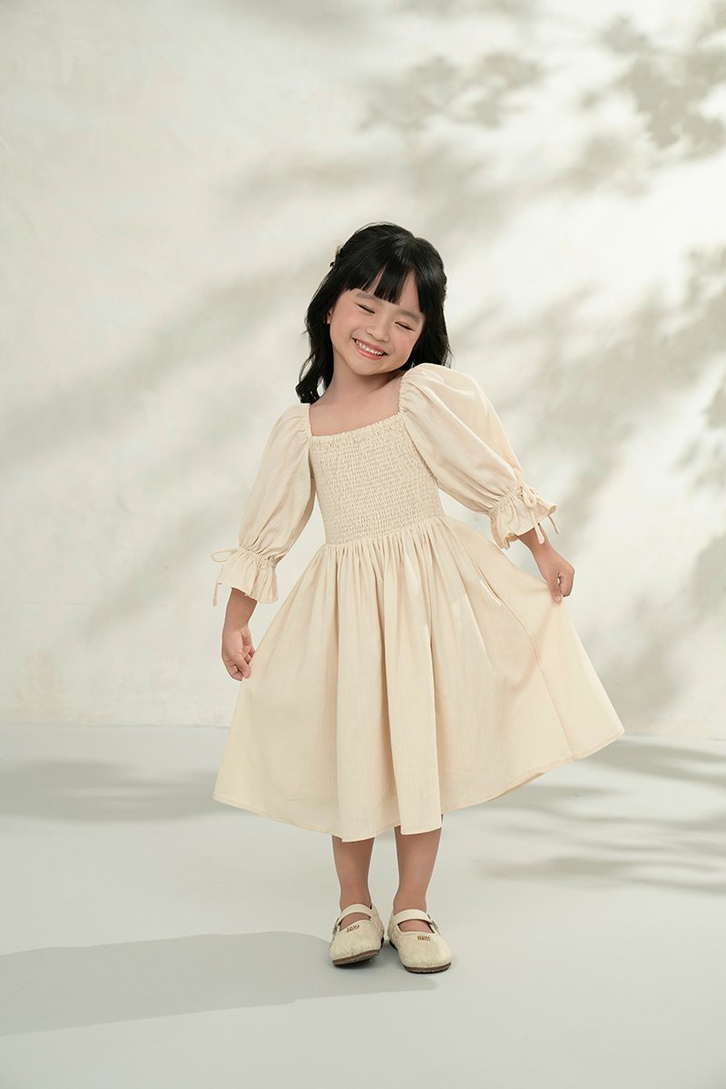 Little Emme Smocked Dress in French Cream