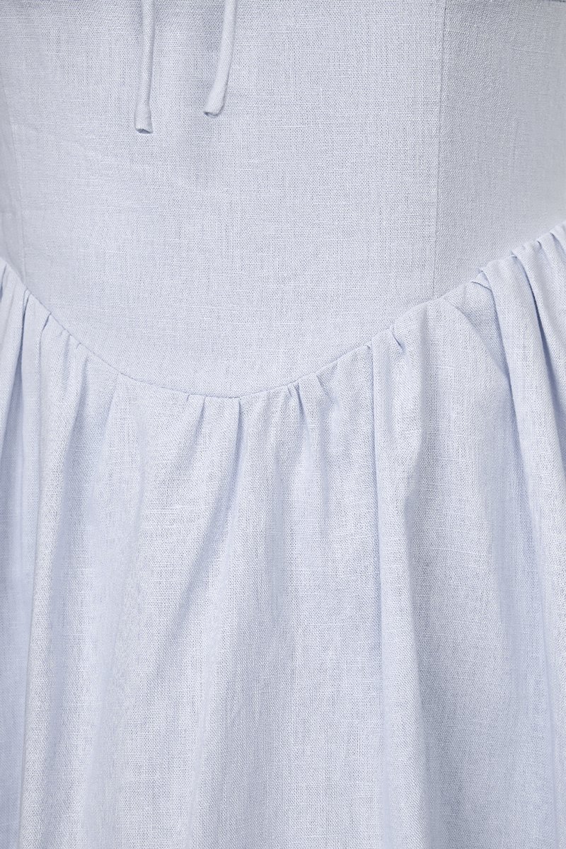 Lucia Padded Milkmaid Midi Dress in Cloud Blue