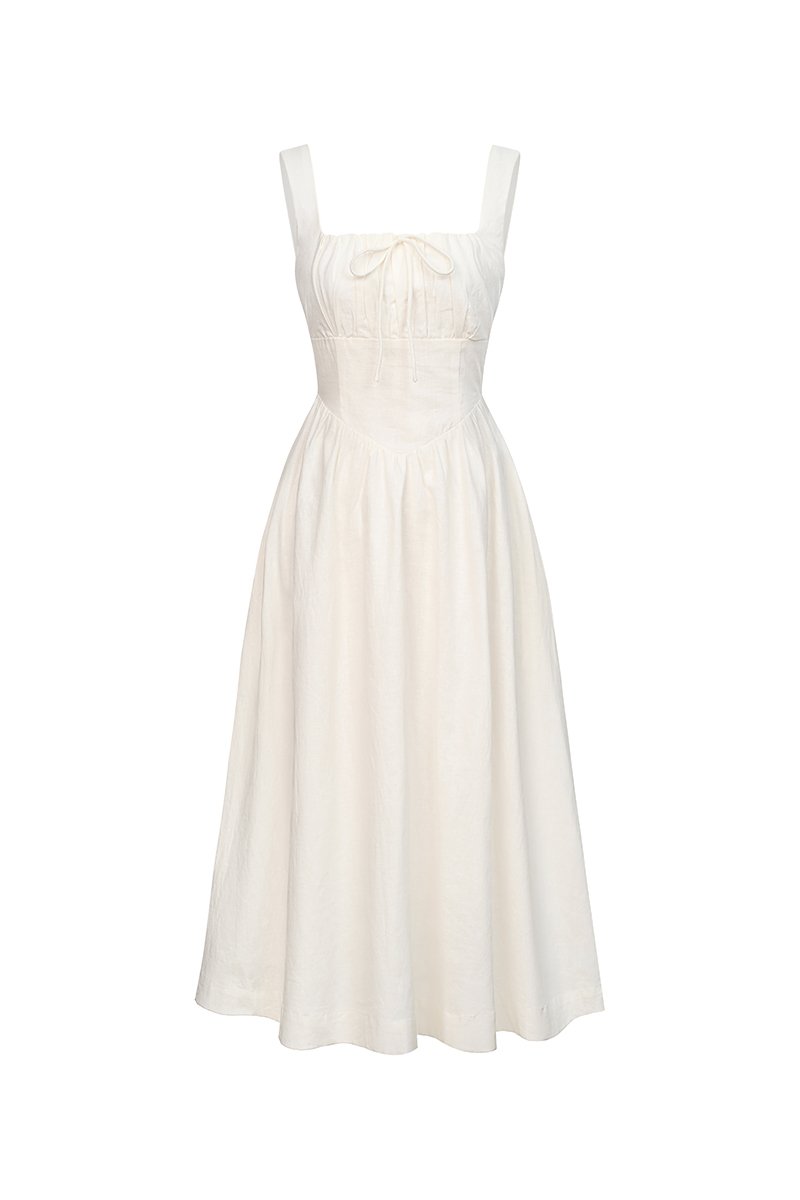 Lucia Padded Milkmaid Midi Dress in Iconic White