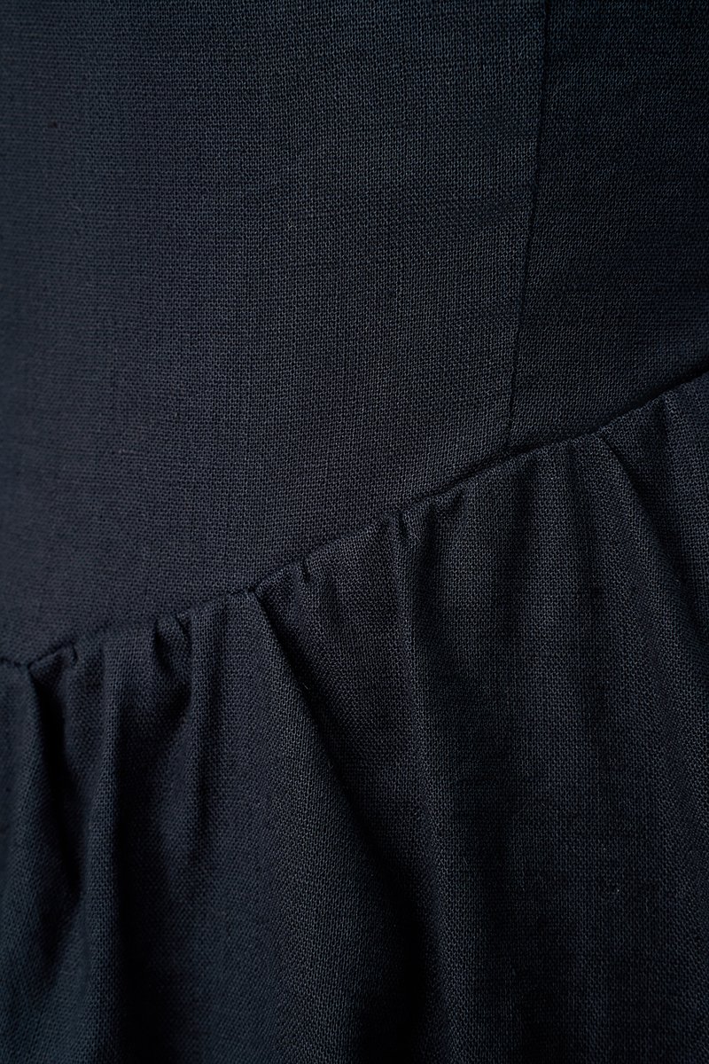 Lucia Padded Milkmaid Midi Dress in Midnight Blue