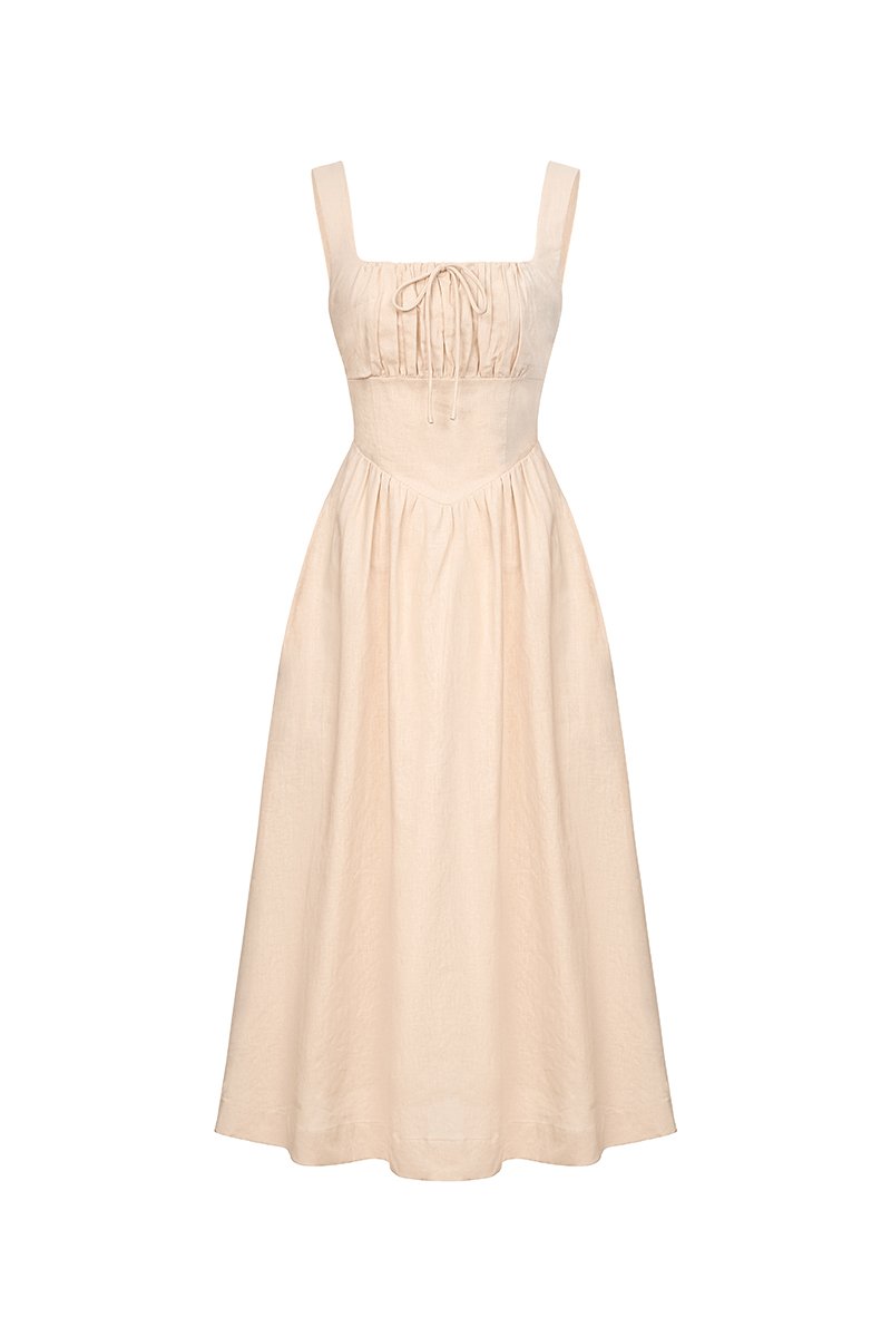 Lucia Padded Milkmaid Midi Dress in Vanilla Cream