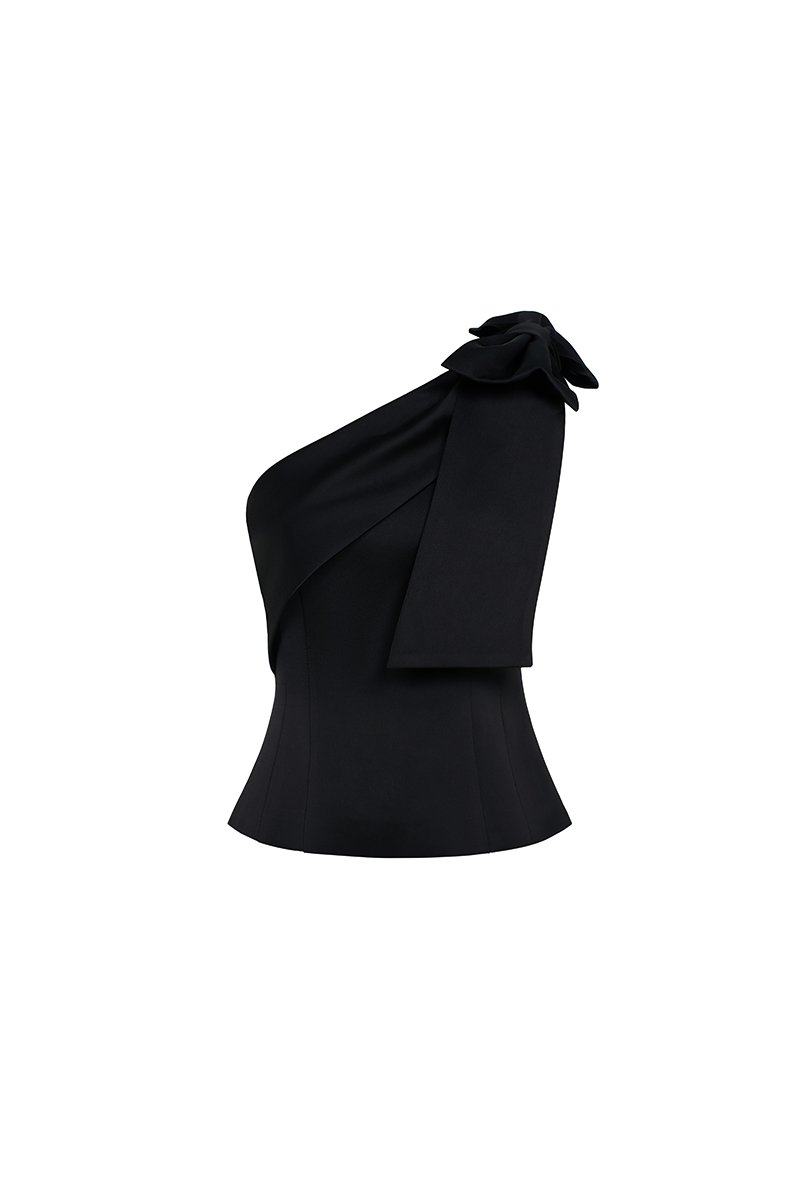 Lumira Padded Bow Toga Top in Classic Black