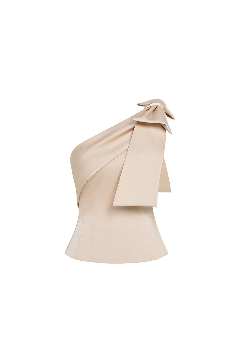 Lumira Padded Bow Toga Top in Peach Champagne
