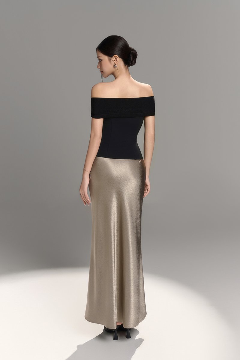 Maelle Padded Twist Off Shoulder Top in Classic Black