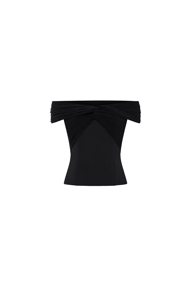 Maelle Padded Twist Off Shoulder Top in Classic Black