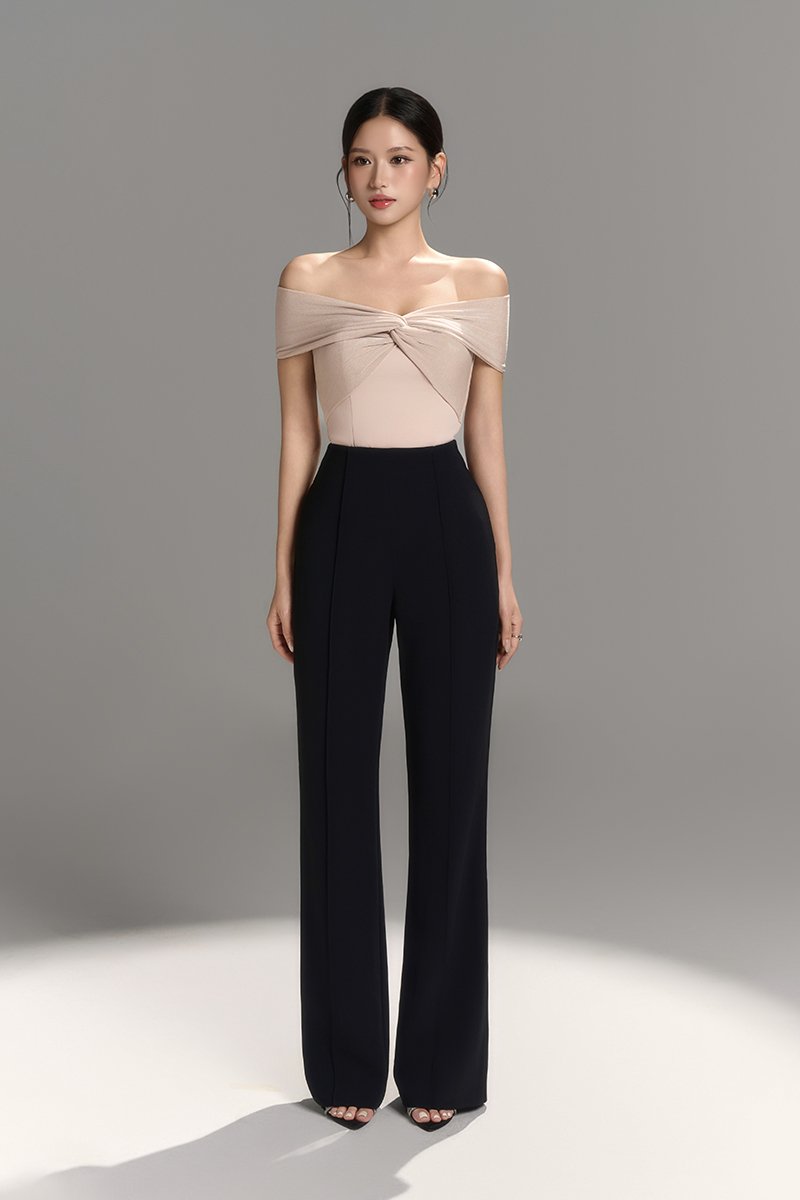 Maelle Padded Twist Off Shoulder Top in Light Bisque