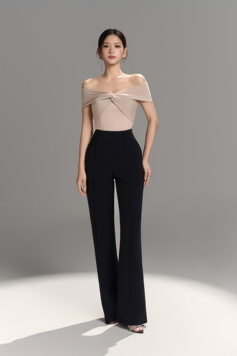 Maelle Padded Twist Off Shoulder Top in Light Bisque