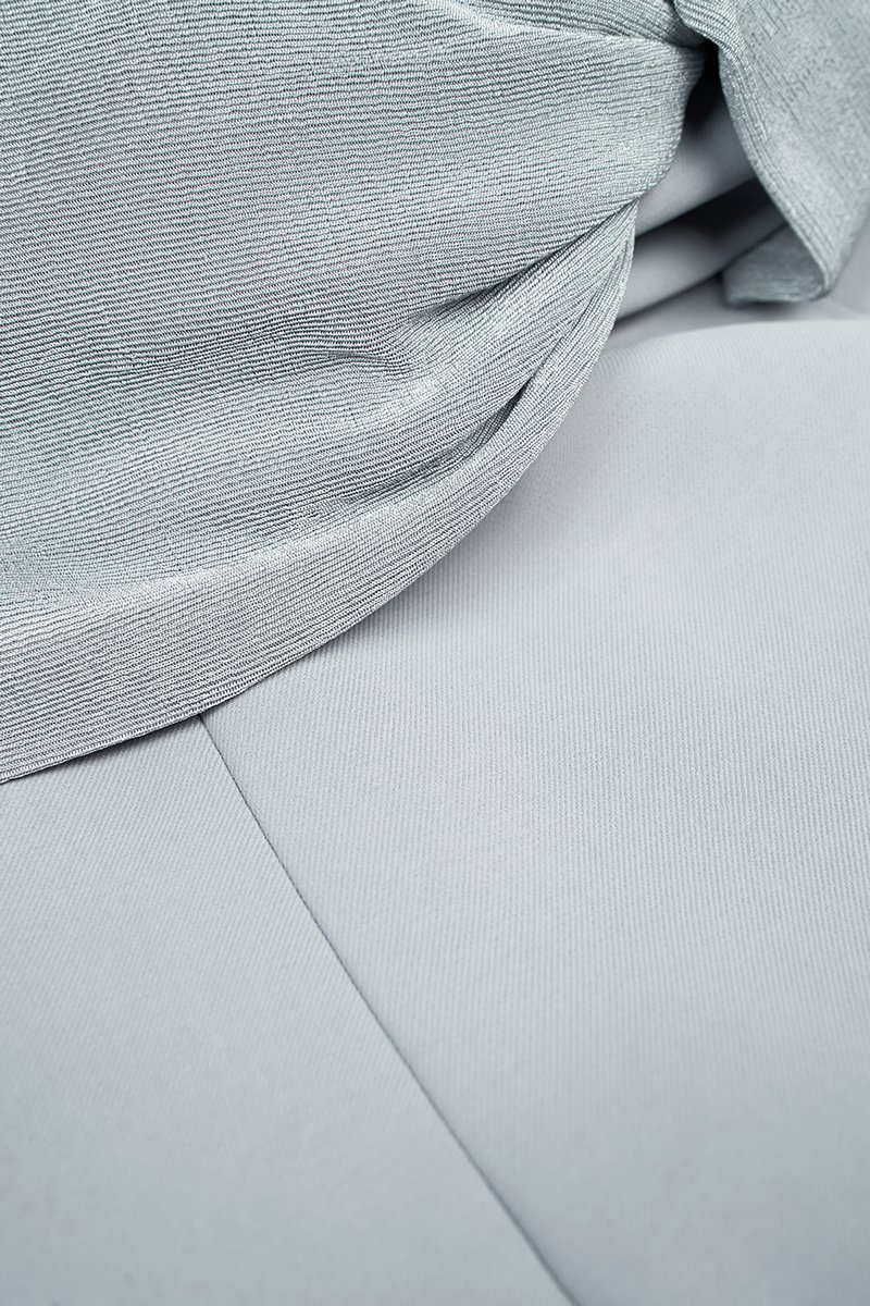 Maelle Padded Twist Off Shoulder Top in Pale Bluish Grey