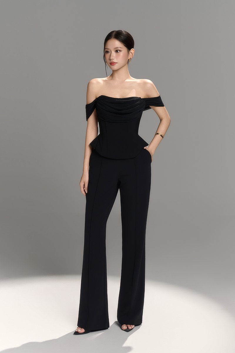 Neve Soft Corset Drape Top with Sash in Classic Black