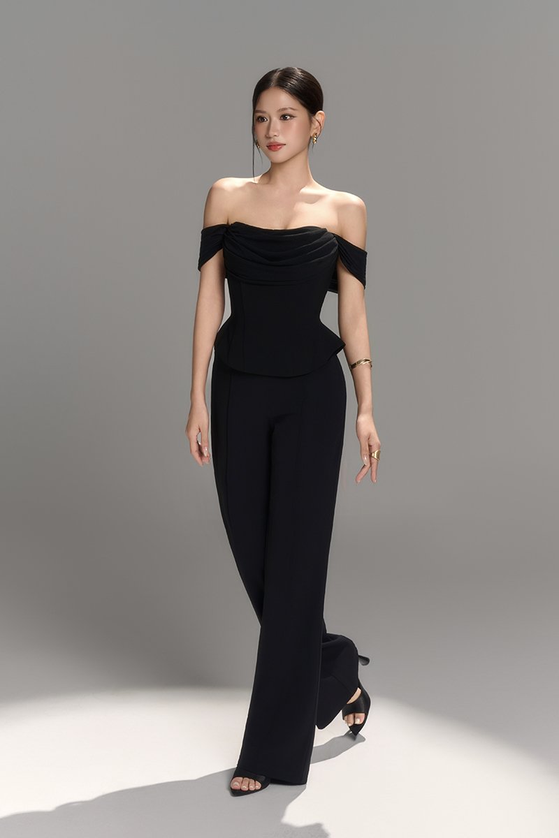 Neve Soft Corset Drape Top with Sash in Classic Black