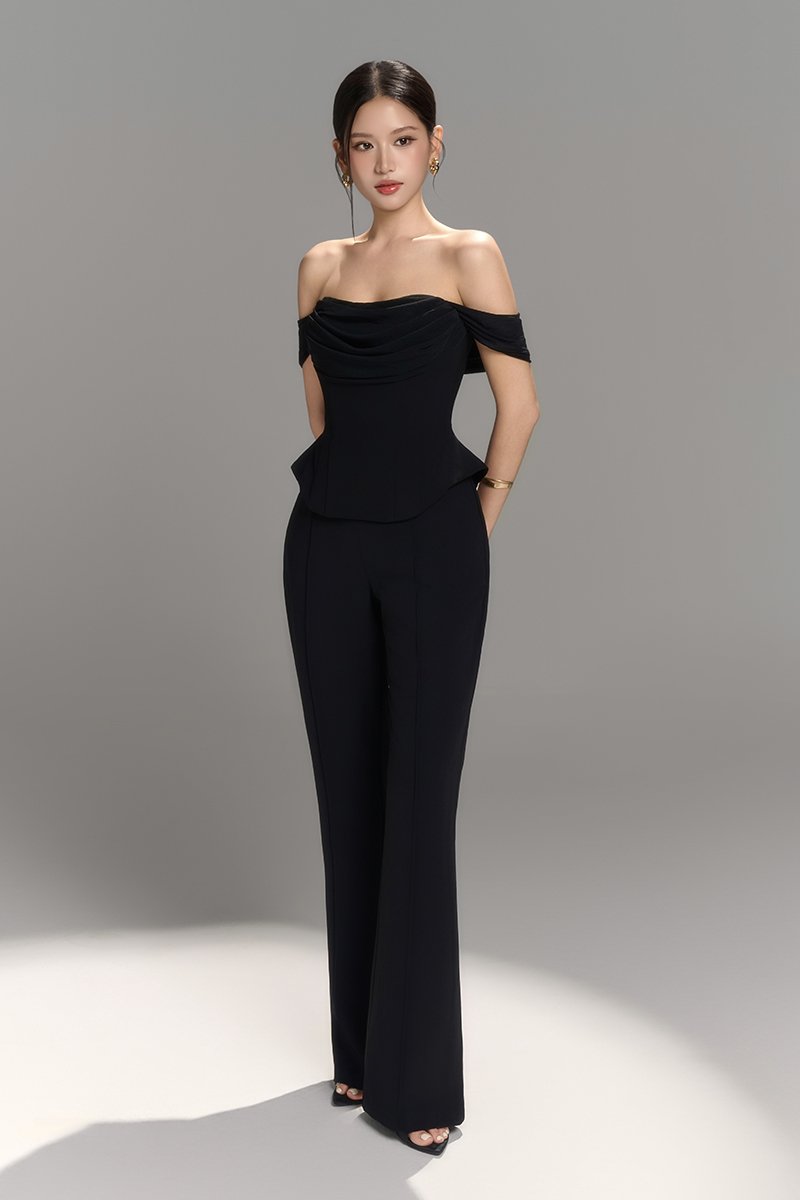 Neve Soft Corset Drape Top with Sash in Classic Black