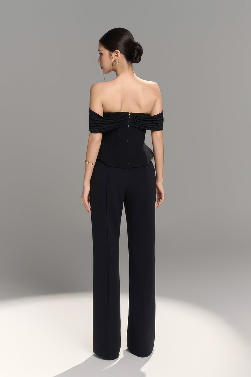 Neve Soft Corset Drape Top with Sash in Classic Black