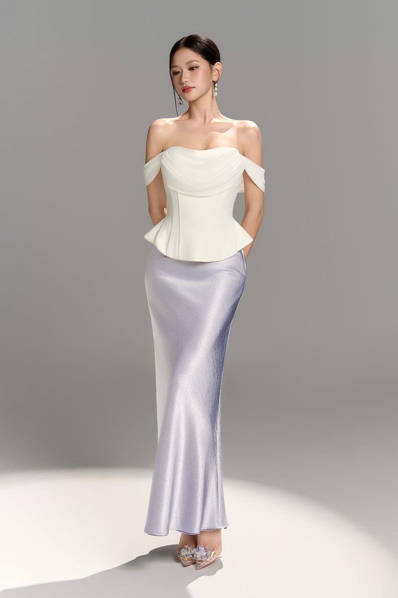 Neve Soft Corset Drape Top with Sash in Iconic White