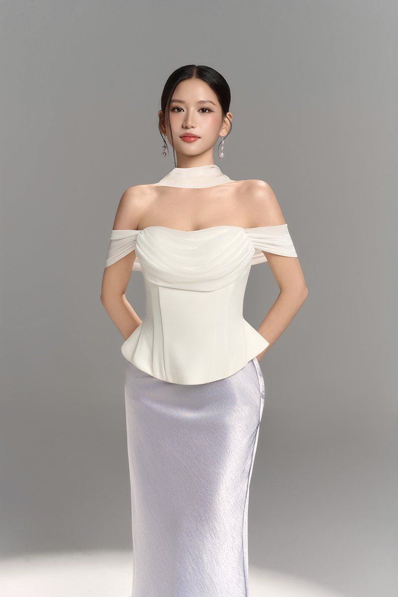 Neve Soft Corset Drape Top with Sash in Iconic White
