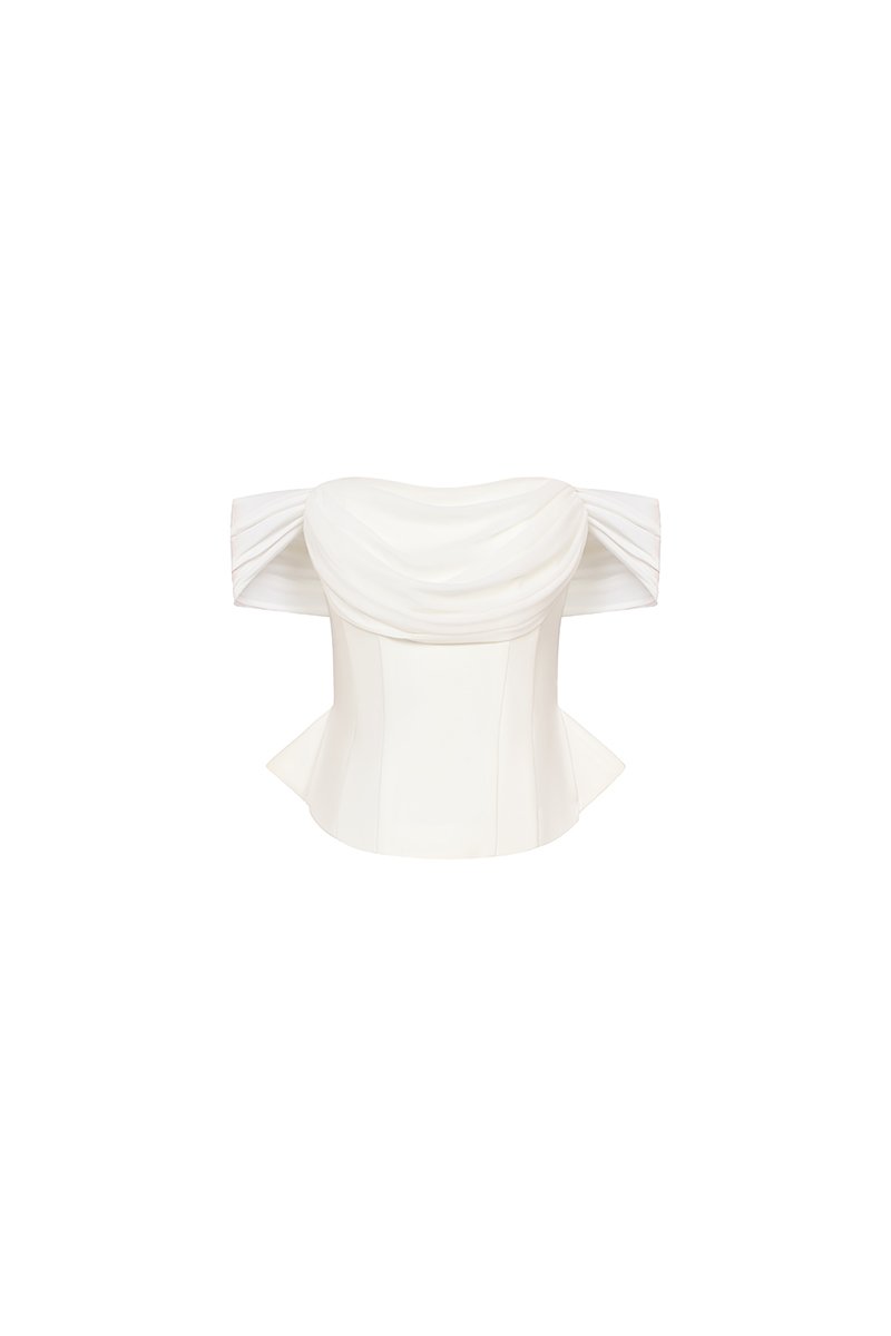 Neve Soft Corset Drape Top with Sash in Iconic White